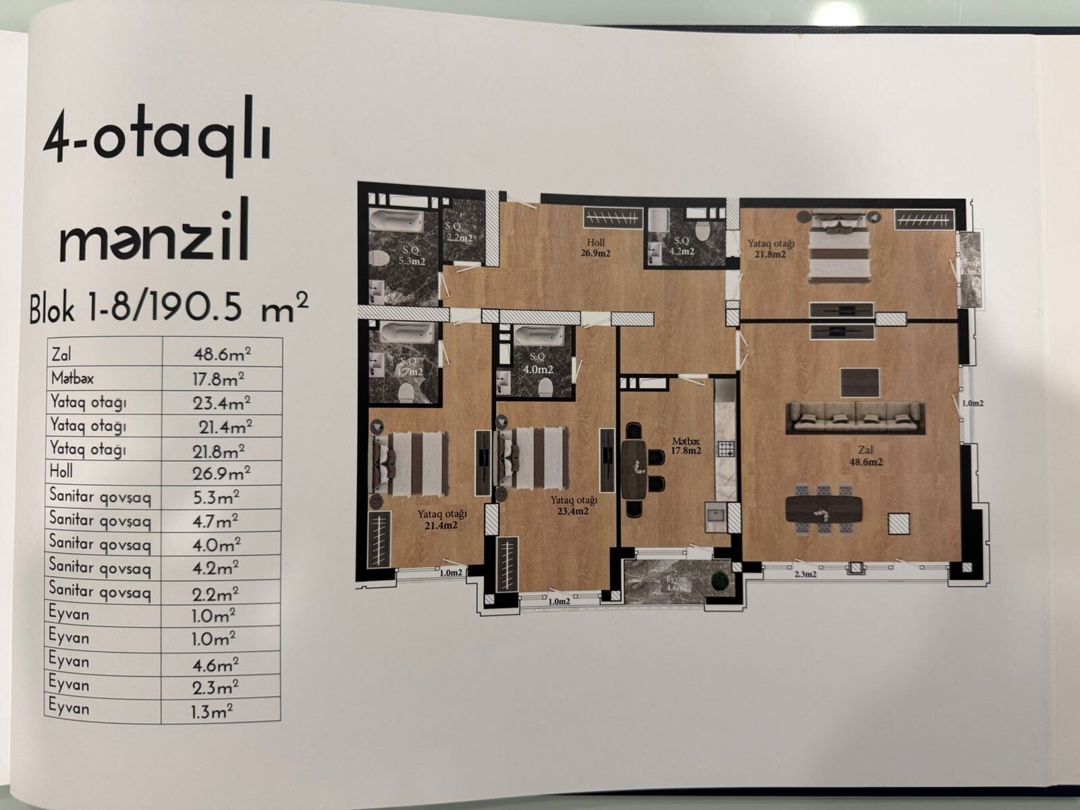 Satılır 4 otaqlı yeni tikili 191 m² — Mənzil, Bakı (4)