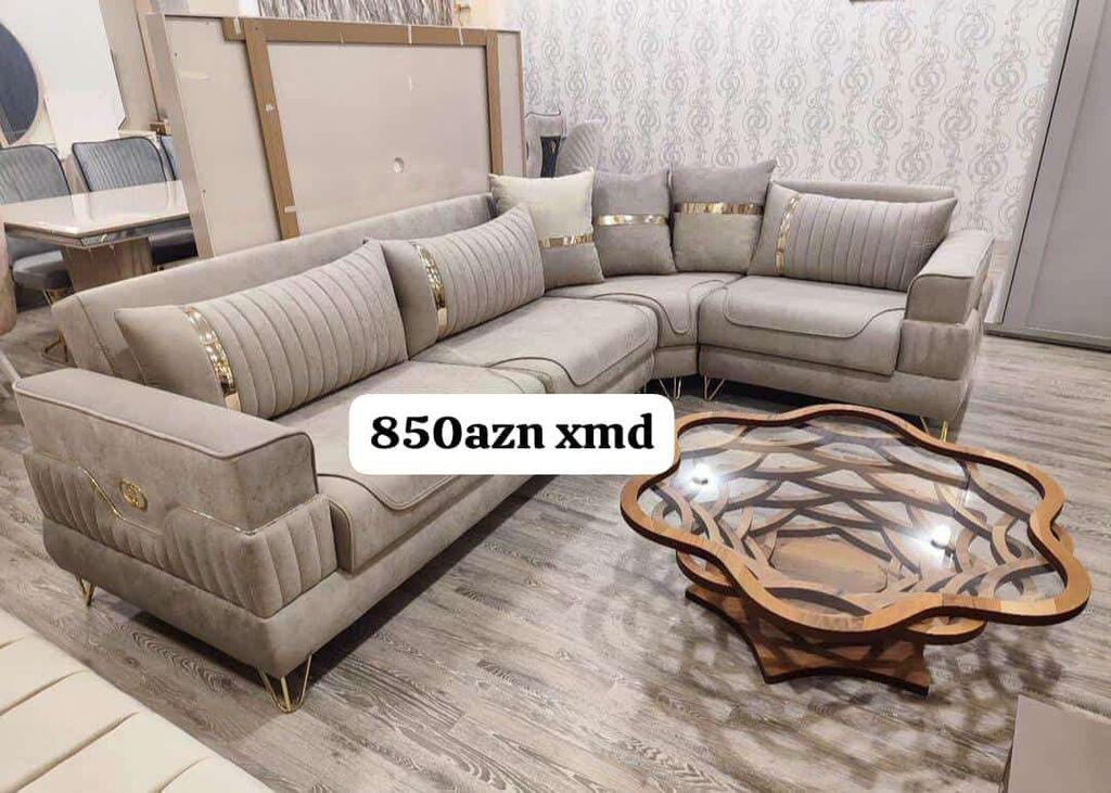 Künc divan dəsti – müasir dizayn - Rəng: açıq boz (bej tonlarında) — Yumşaq mobilya dəstləri, Bakı