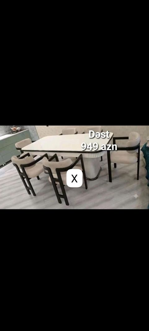 Masa və stul dəsti – 949 AZN - Modern dizaynlı yemək masası və 6 ədəd — Bakı