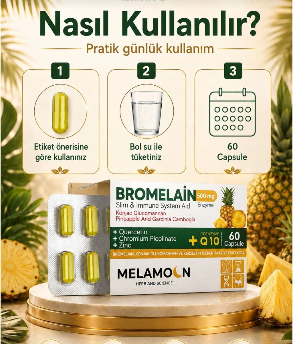 Melamoon Bromelain 500 mg – form yönümlü xüsusi formul Məhsul tipi — Vitaminlər və qida əlavələri, Bakı (2)