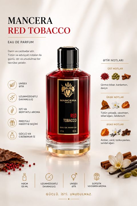 No Brand Red Tobacco uniseks ətir suyu, 120 ml — Bakı