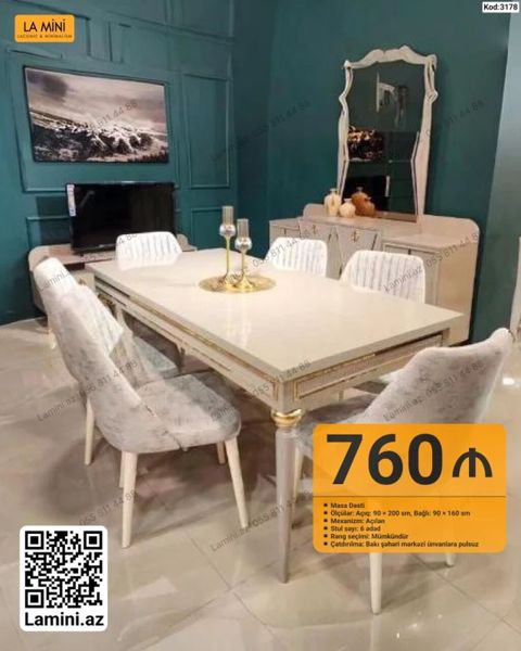 Məhsul: Masa Dəsti (Kod: 3178) - Komplekt: açılan masa + 6 ədəd stul — Bakı