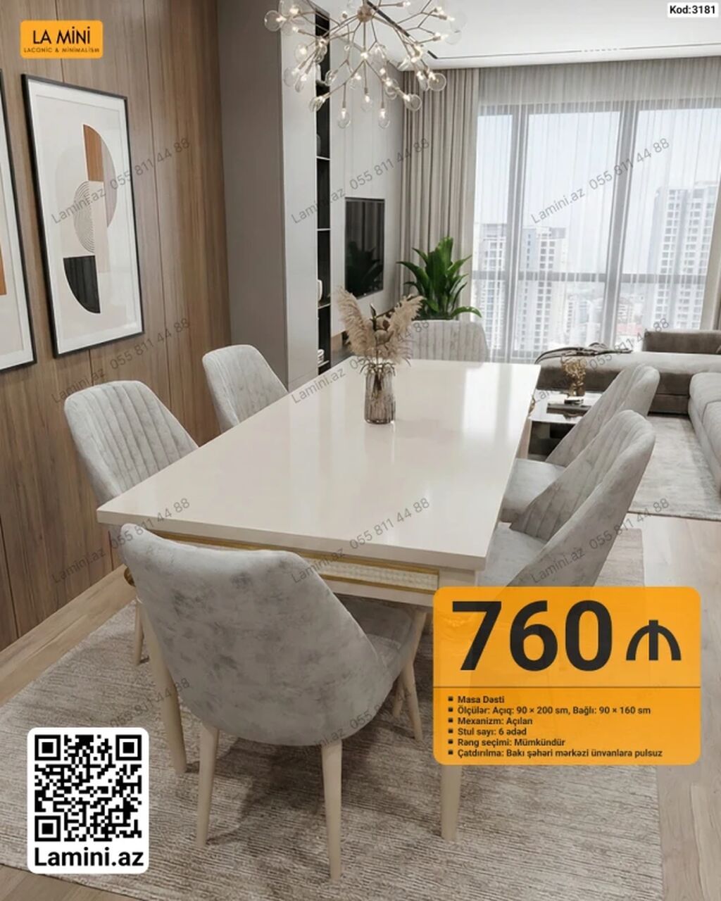 Masa dəsti - Ölçülər: açıq halı 90 200 sm, bağlı halı 90 160 sm — Masalar və stullar, Bakı
