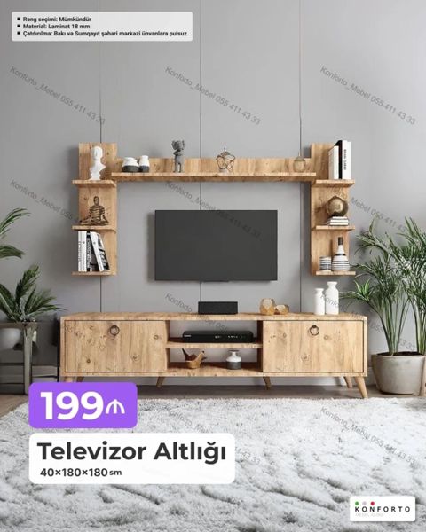 Televizor altlığı və divar rəfləri dəsti Ölçülər: 40×180×180 sm — Bakı