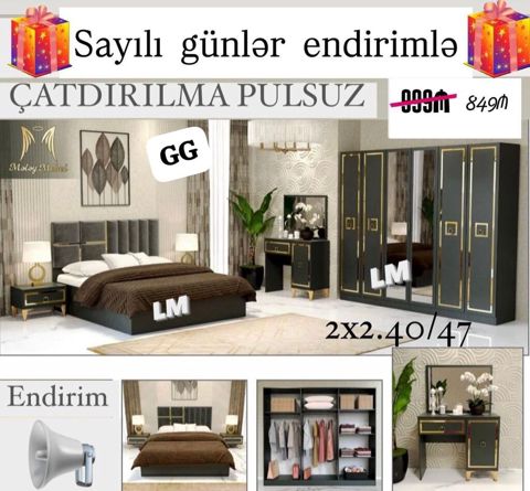 Yataq otağı mebel dəsti - Rəng: qara-qızılı akssentlərlə, modern — Bakı