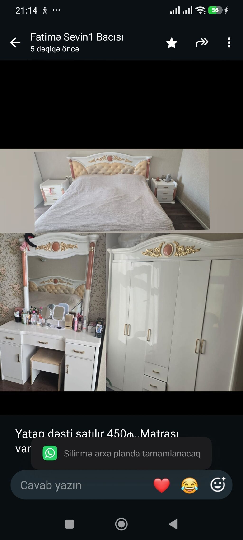 Yataq dəsti satılır 450₼. Matrası var.Ünvan Gəncə pr. 7056. Fatimə99 — Yataq otağı mobilya dəstləri, Bakı