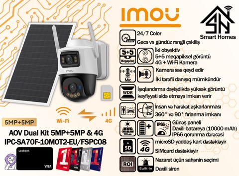 Imou iki linzalı 5+5 MP günəş panelli 4G + Wi-Fi kamerası IPC-SA70F-10M0T2-EU/FSPC08 — Bakı