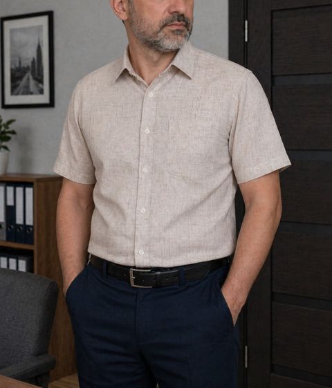 Kişilər üçün qısaqol köynək 2279093, bej, kətan, ölçü 3XL — Bakı