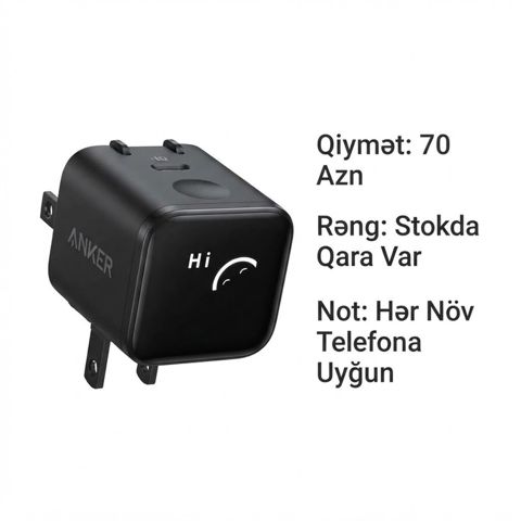 Anker divar şarj adapteri - Qiymət: 70 AZN - Rəng: Qara (stokda var) — Bakı