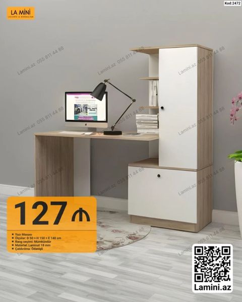 Künc masa, Stulsuz, Polkalı, Siyirməsiz, Sadə laminat — Bakı