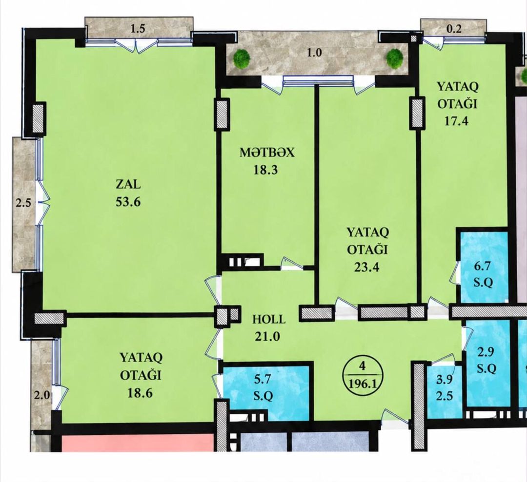 Satılır 4 otaqlı yeni tikili 196.1 m² — Mənzil, Bakı (6)