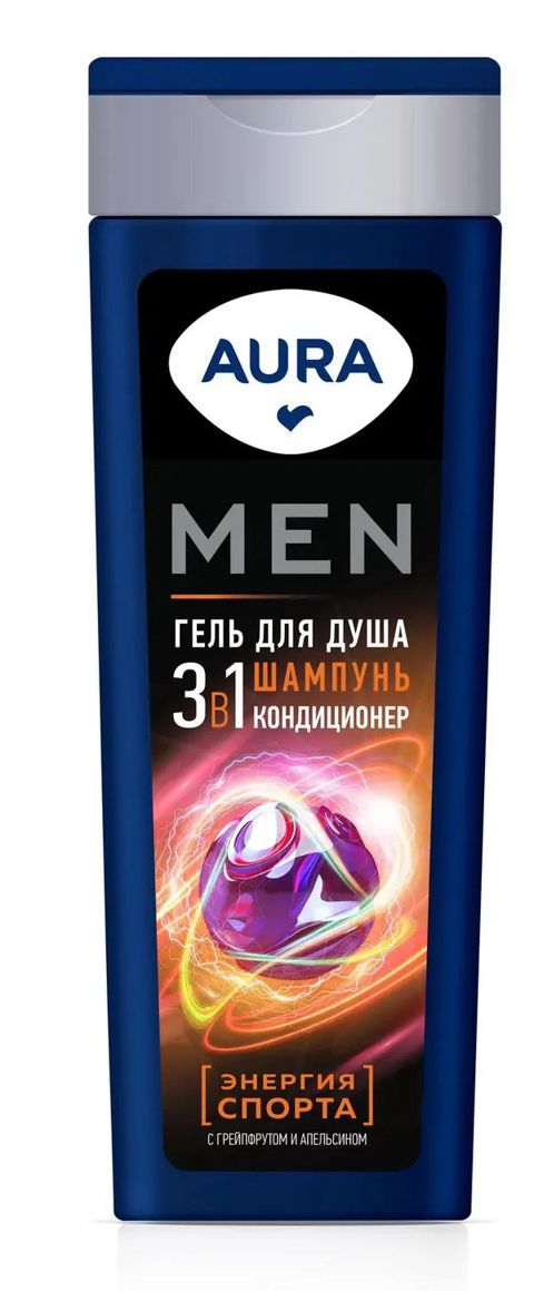 Duş üçün gel Aura Men 3в1 Энергия Спорта, Грейпфрут и Апельсин, 380 ml — Bakı