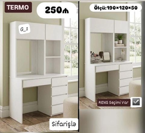 Termo makiyaj/stolüstü raflı iş masası - Material: Termo - Ölçü: 190 — Bakı