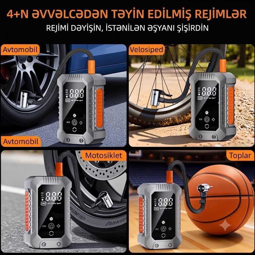 Portativ rəqəmsal hava kompressoru – çoxməqsədli şişirdici - İstifadə — Avtomobil aləti, Bakı (4)