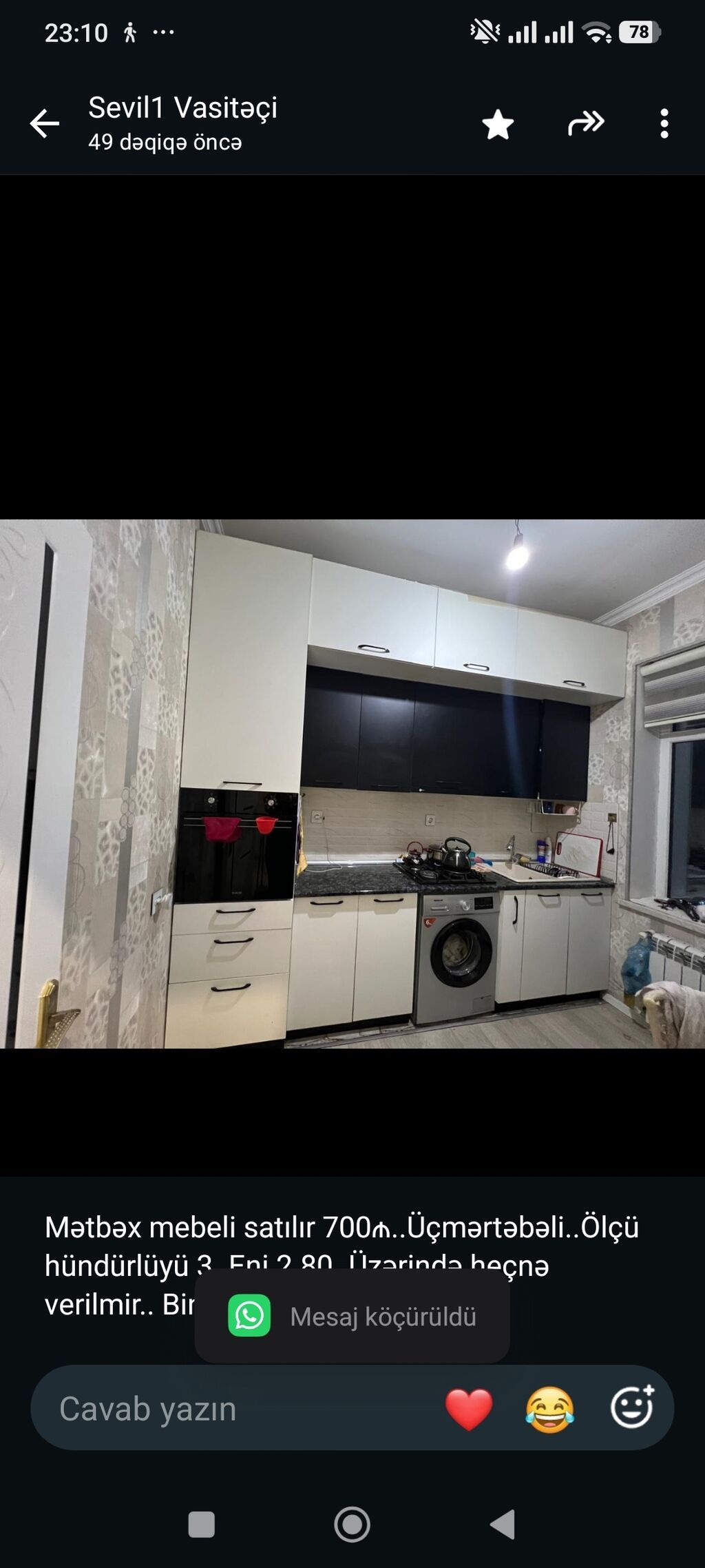 Mətbəx mebeli satılır 700₼. Üçmərtəbəli. Ölçü hündürlüyü 3. Eni — Mətbəx mobilyası, Bakı