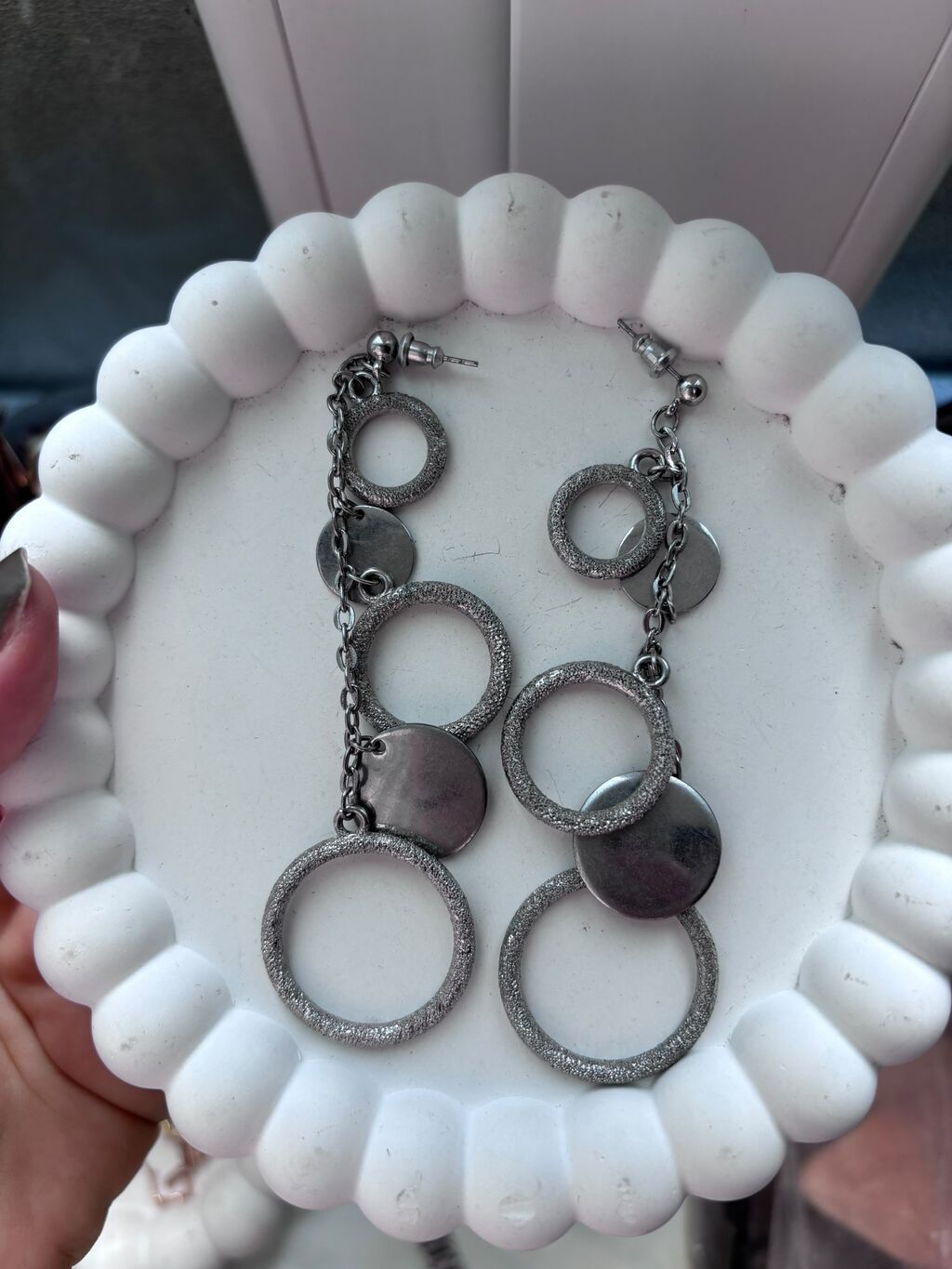 Uzun sallanan gümüş rəngli sırğa - Brend: BD - Dizayn: Zəncirli — Sırğa, Bakı (4)