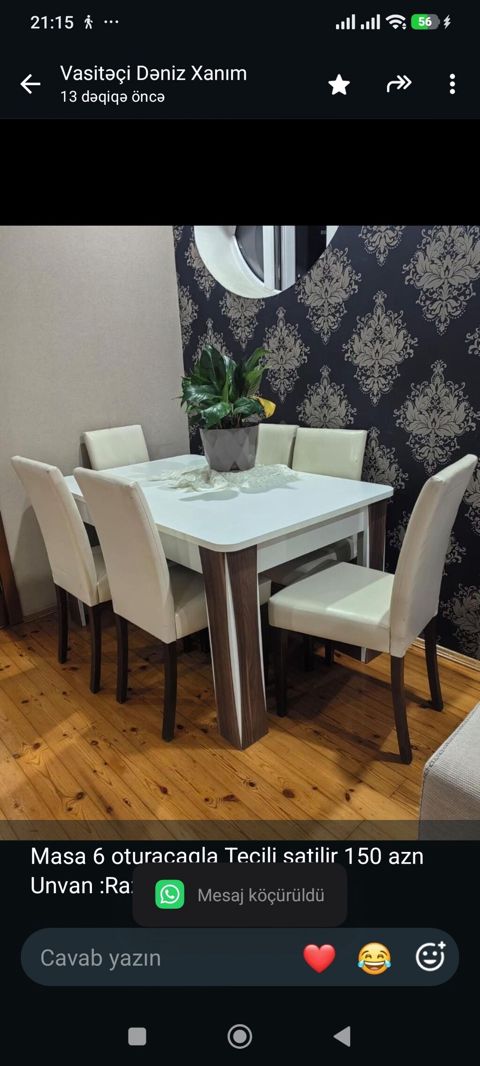 Masa 6 oturacaqla satilir 150 azn Unvan :Razin 4744*Deniz — Bakı