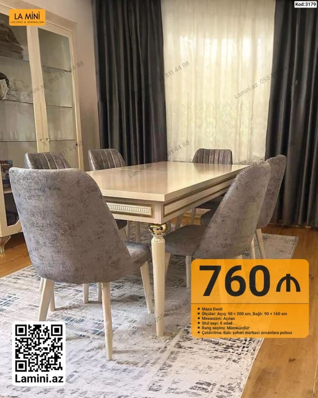 Məhsul: Masa Dəsti (Kod: 3179) Tərkibi: - Açılan yemək masası - 6 — Masalar və stullar, Bakı