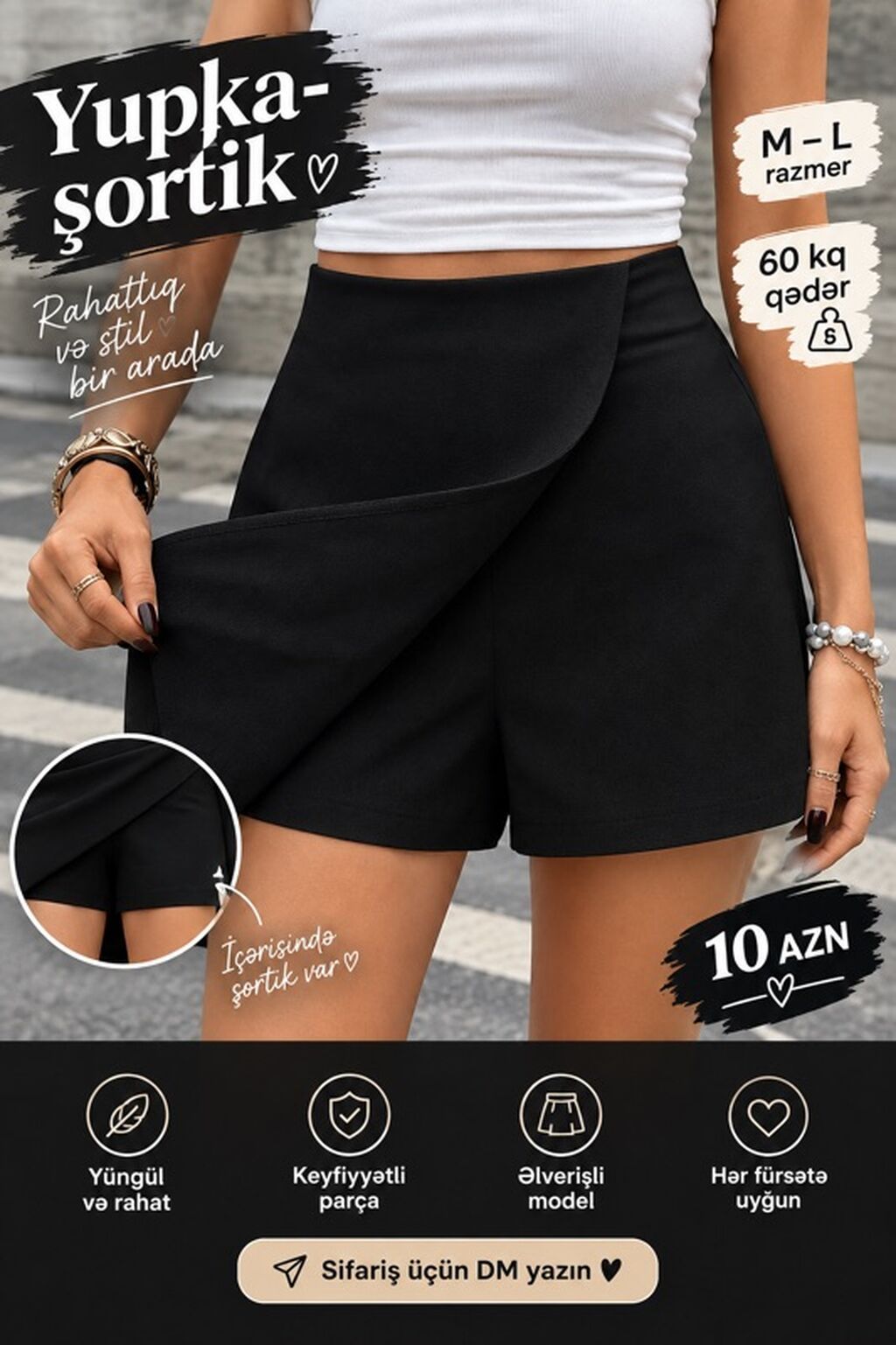 Şort, Bershka, M, rəng - Qara — Şortlar, Digah