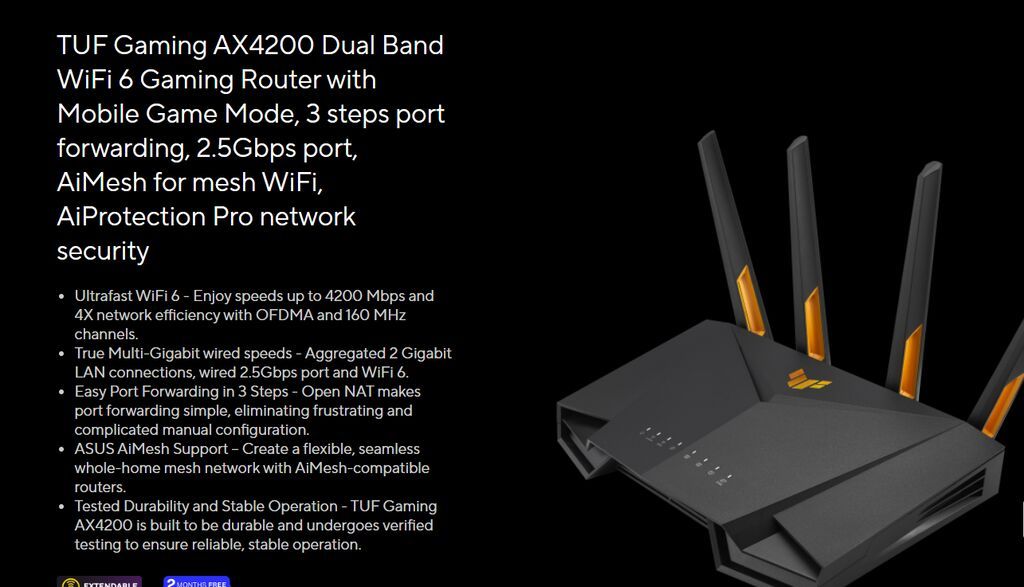 Asus TUF Gaming AX 4200 router satilir, Çox az işlənib və yeni — Şəbəkə və server avadanlığı, Bakı