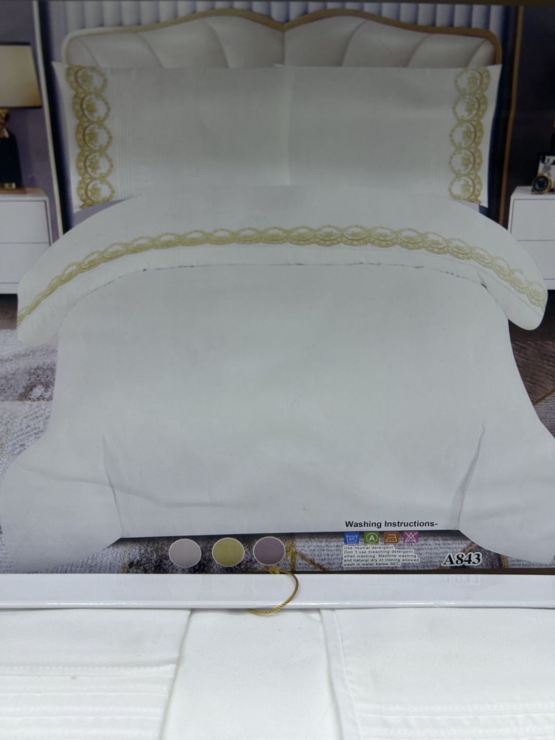 Yataq dəsti Miray, ikinəfərlik, yorğan üzü 200x220 sm, mələfə 240x250 sm, satin/pambıq, ağ — Mallar, Bakı (3)
