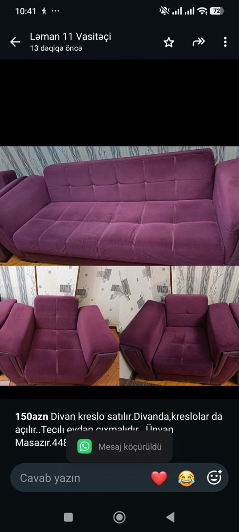 *150azn* Divan kreslo satılır.Divanda,kreslolar da açılır. Tecılı — Bakı