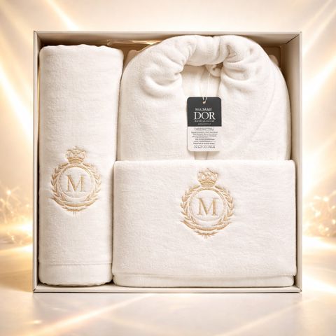 Dəst hamam xələti + hamam dəsmalı Madame Dor, krem, pambıq, ölçü L/XL — Bakı