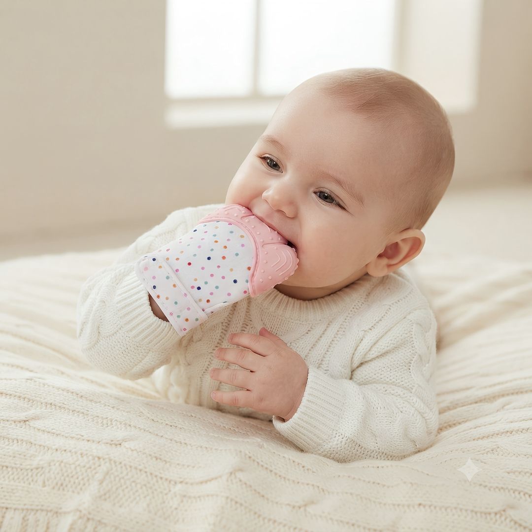 Diş çıxaran əlcək YouYouBaby, 3 ay, parça/slikon, çəhrayı — Mallar, Bakı (2)