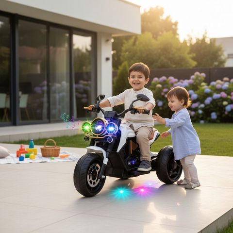 Uşaq elektrikli motosikl Ab8500, musiqili işıqlı, ağ, 2-7 yaş — Bakı