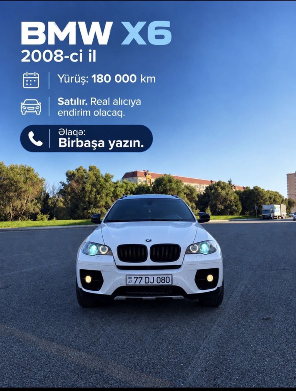 BMW X6 - Buraxılış ili: 2008 - Yürüş: 180 000 km - Satılır. Real 77-DJ-080 — Avtomobillər, Bakı