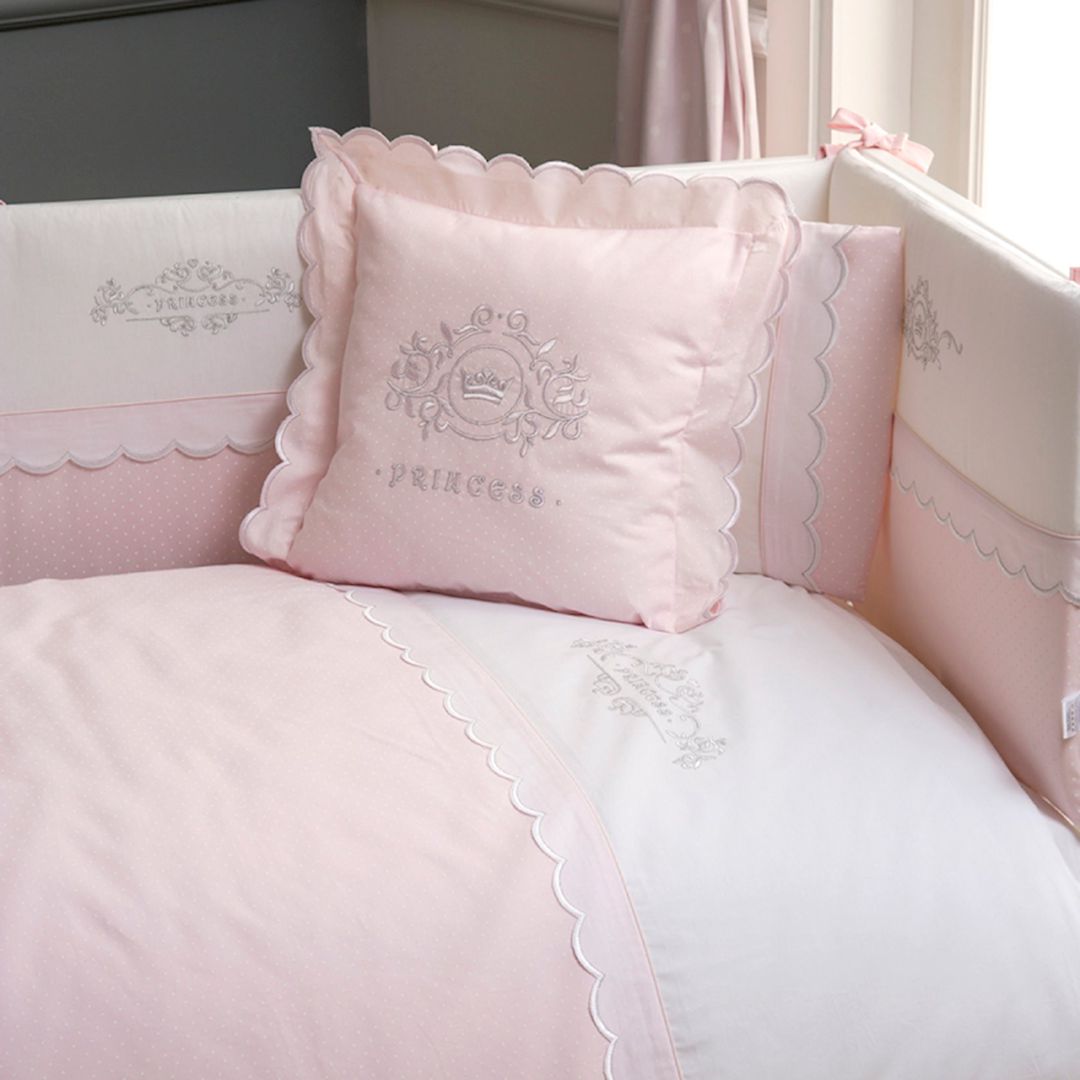 Uşaq yataq dəsti Funna baby Princess, 8 hissə, yorğan üzü 100x130 sm, iç yorğan, baş üçün qoruma 40x60 sm, yan qoruma 40x120 см - 2 əd, mələfə, yastıq üzü 35x45 sm, dekorativ yastıq, pambıq, çəhrayı — Mallar, Bakı (2)