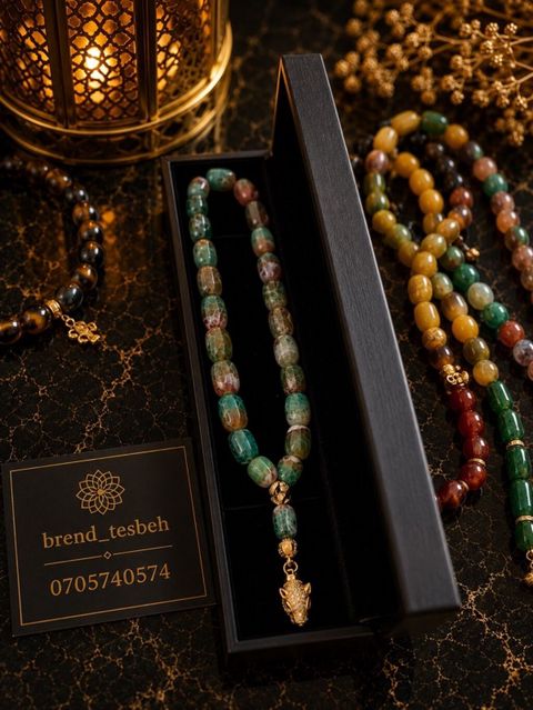 Təbii daşdan hazırlanmış təsbeh - Material: çoxrəngli təbii aqat daş — brend_tesbeh