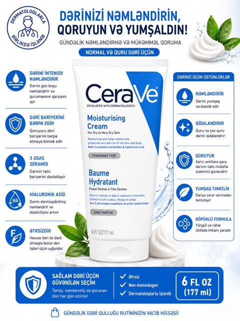 Üz üçün krem CeraVe Moisturising, 177 ml, TORY-001506 — Bakı