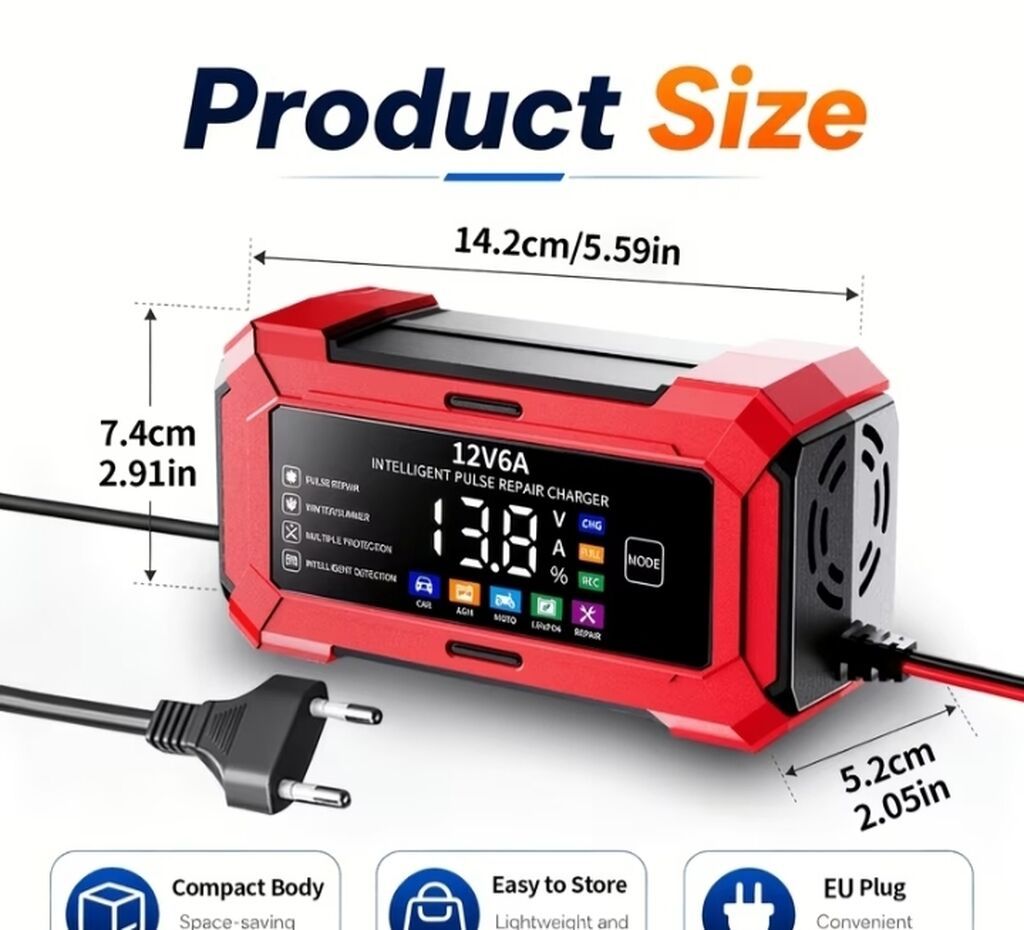 12V 6A Ağıllı Pulse Repair Akkumulyator Şarj Cihazı — Avtomobil aləti, Gəncə