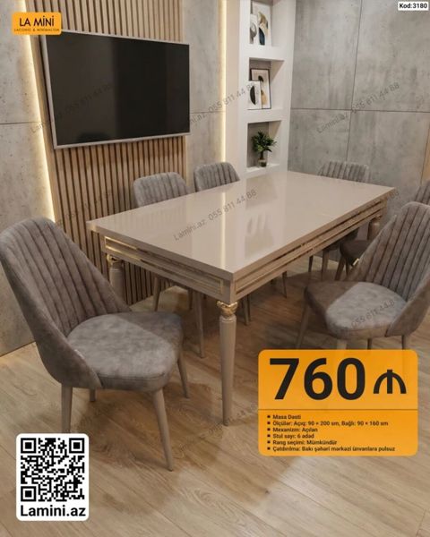 Masa Dəsti – La Mini - Model: Kod 3180 - Komplekt: 1 masa + 6 stul — Bakı