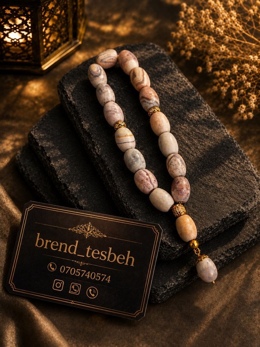 Təbii daşdan hazırlanmış zərif təsbeh. - Material: təbii daş — Uca bilərziklər, Bakı