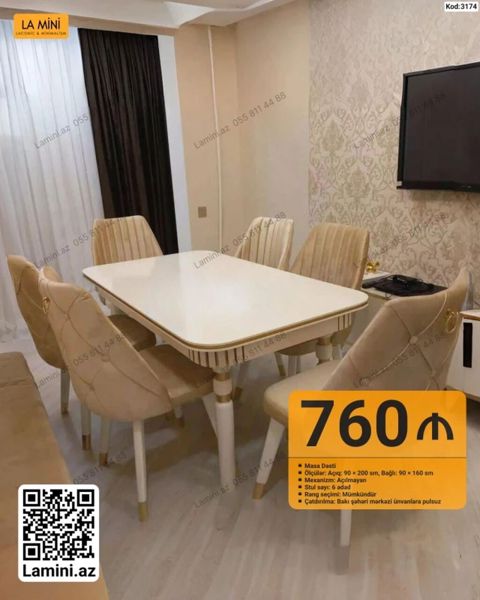 Məhsul: Masa Dəsti (Kod: 3174) Tərkibi: - 1 açılıb‑bağlanan masa - 6 — Bakı