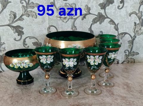Çay dəsti, rəng - Yaşıl, Şüşə — Tableware and kitchen accessories