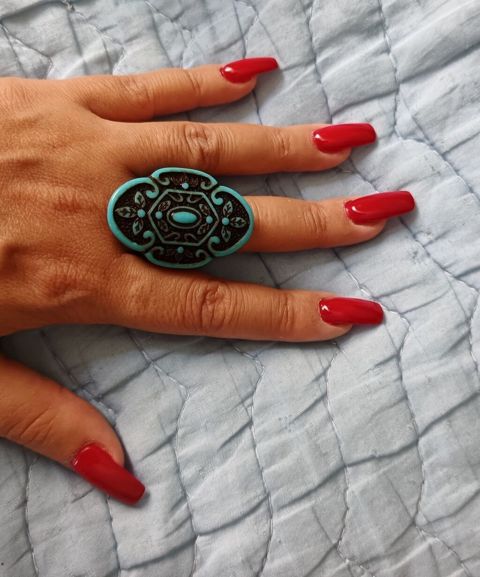 Bohem üslublu aksessuar dəsti - Geniş üzük: Türküaz rəngli, iri oval — Personal Items