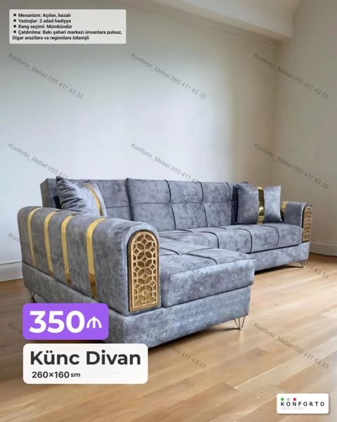 Künc divan – 260×160 sm - Rəng seçimi mümkündür - Mexanizm: açılan — Bakı