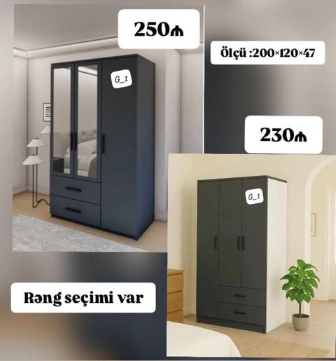 Üç qapılı paltar şkafı – G_1 modeli - Ölçü: 200 120 47 sm - Rəng — Bakı