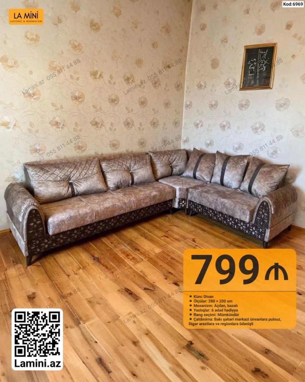 Künc divan – La Mini - Ölçülər: 280 200 sm - Mexanizm: açılan — Divanlər, Bakı
