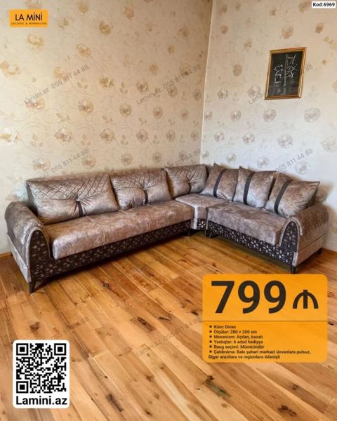 Künc divan – La Mini - Ölçülər: 280 200 sm - Mexanizm: açılan — Bakı