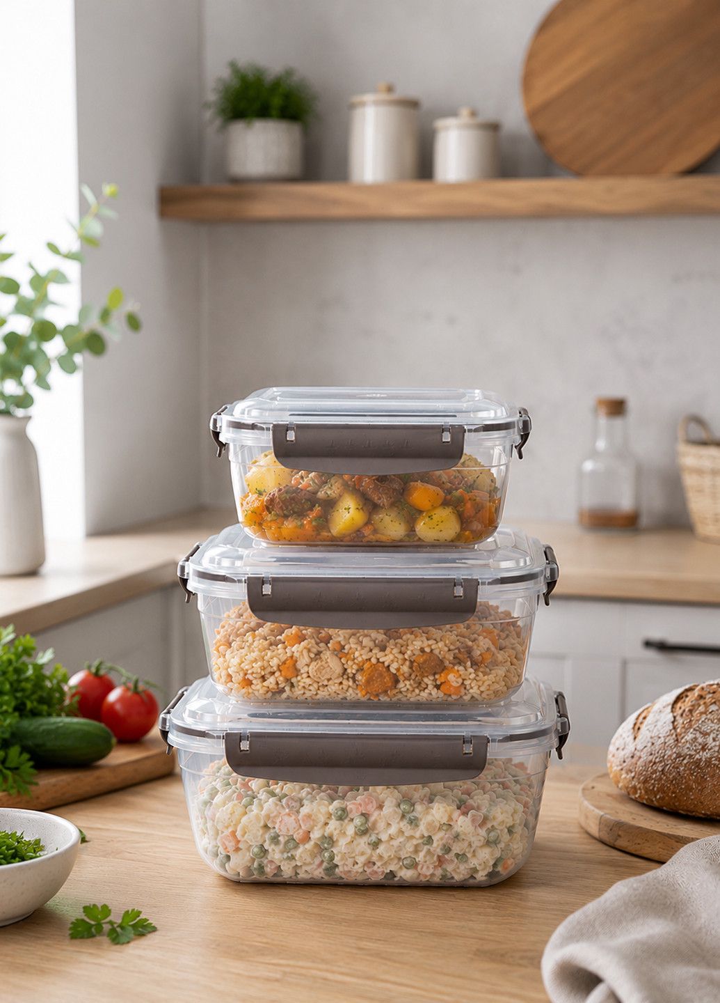 Saxlama konteynerləri dəsti Stars Plast, plastik, şəffaf, 1400/2300/4000 ml, 3 əd — Mallar, Bakı (3)