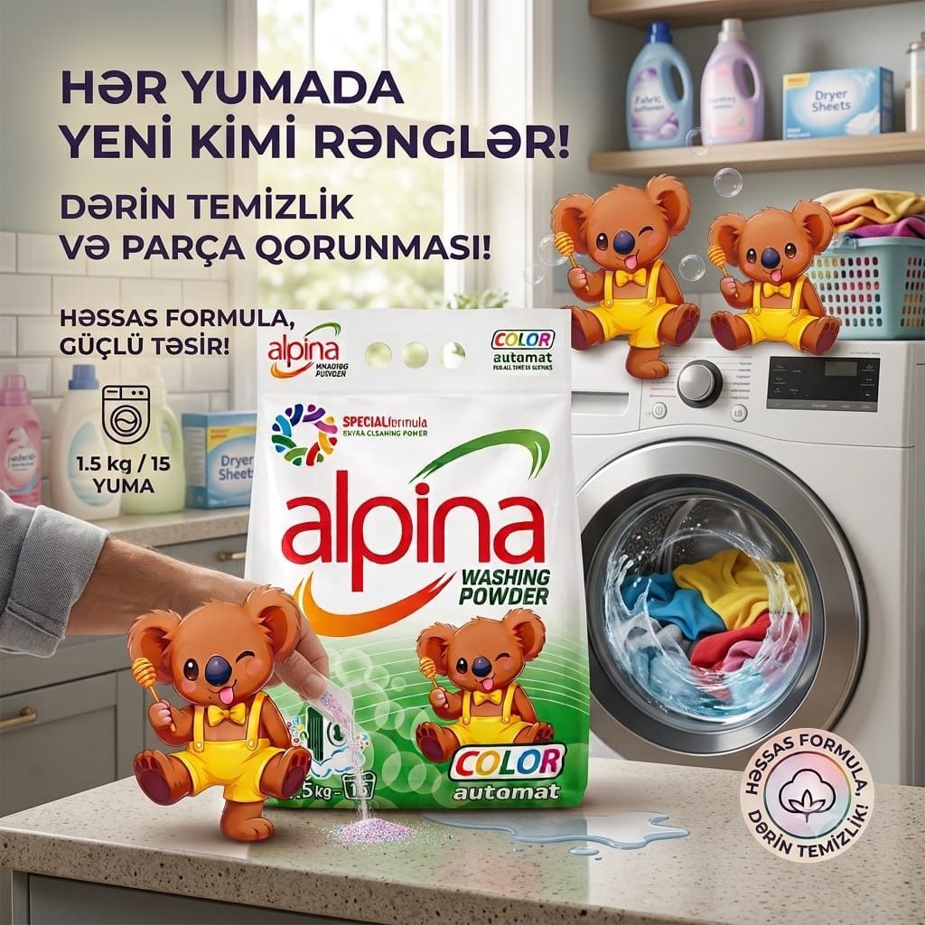 Yuyucu toz Alpina, rəngli paltarlar üçün, avtomat, 1.5 kq — Mallar, Bakı (3)