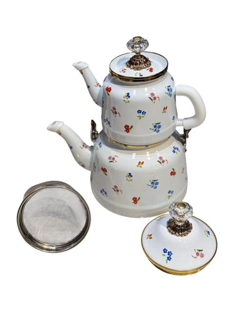 Çaydan dəsti, 2-li, ağ/güllü, çaydan 2,5 l, dəm çayniki 1 l, süzgəcli, üst-üstə və ayrı istifadə oluna bilər - ZTW-AB108 — Bakı