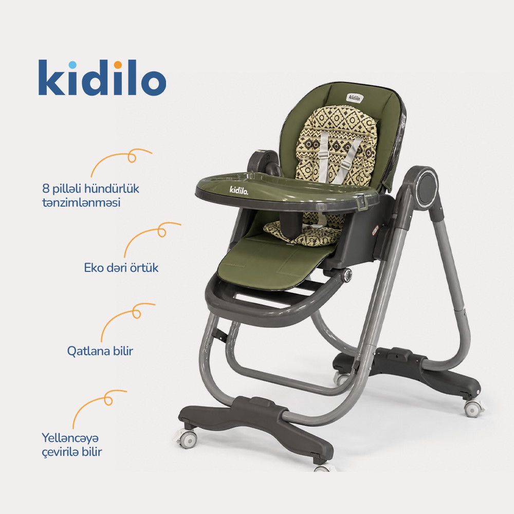 Uşaq yedizdirmə oturacağı Kidilo KD169, plastik/eko dəri, 6+ ay, tünd yaşıl AB169 — Mallar, Bakı