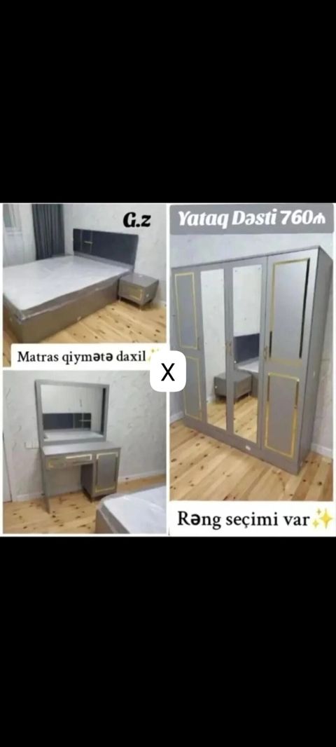 Yataq Dəsti – 760₼ Komplekt: - İki nəfərlik çarpayı (matras qiymətə — Bakı
