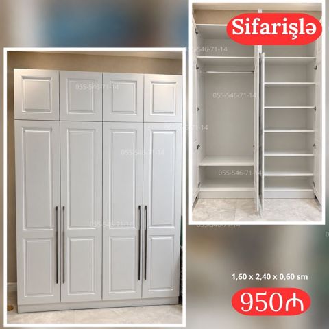 Düz dolab, Yataq otağı üçün, Paltar üçün, Açılan, Korpuslu, 4 qapılı — Bakı