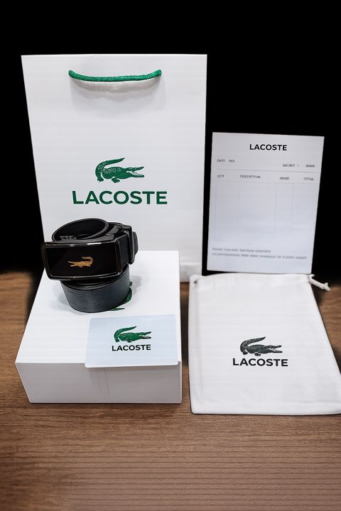 Kəmər Lacoste kişilər üçün, dəri, qara, ölçü 135 — Bakı